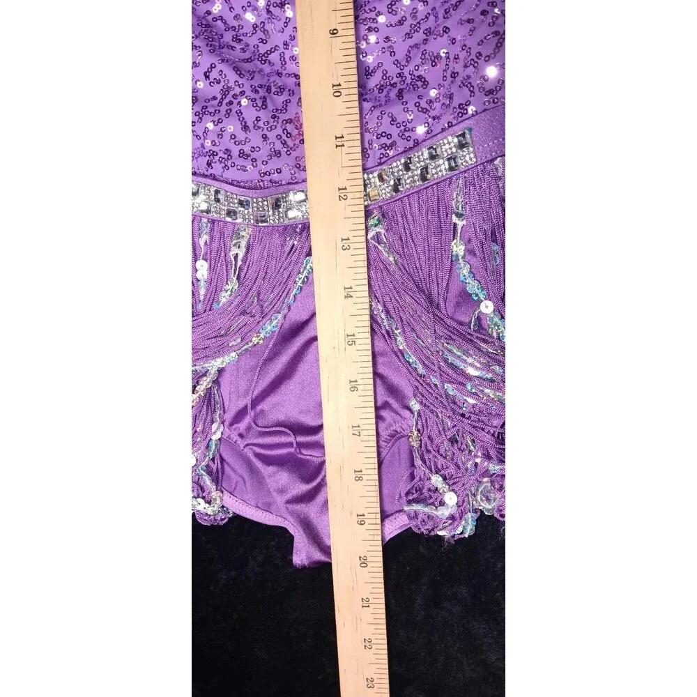 Weissman Sequin Fringe Leotard Dress Dance Costume SC Purple Jazz Tap Recital